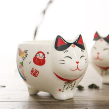 Load image into Gallery viewer, Cute Japanese Lucky Cat Porcelain Tea Set Creative Maneki Neko Ceramic Tea Cup Pot with Strainer Lovely Plutus Cat Teapot Mug